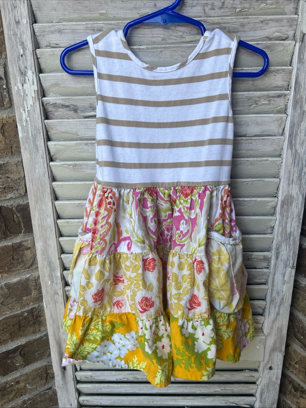 SweetHoney Girls Floral Tiered Twirl  Dress Cotton Size 3T Striped USA made. .